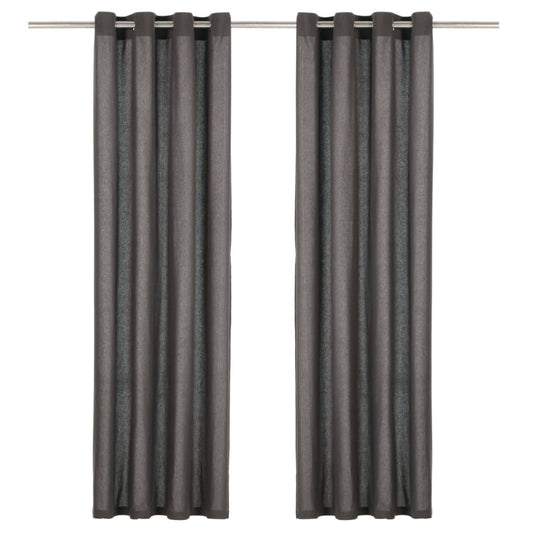 Berkfield Curtains with Metal Rings 2 pcs Cotton 140x175 cm Anthracite
