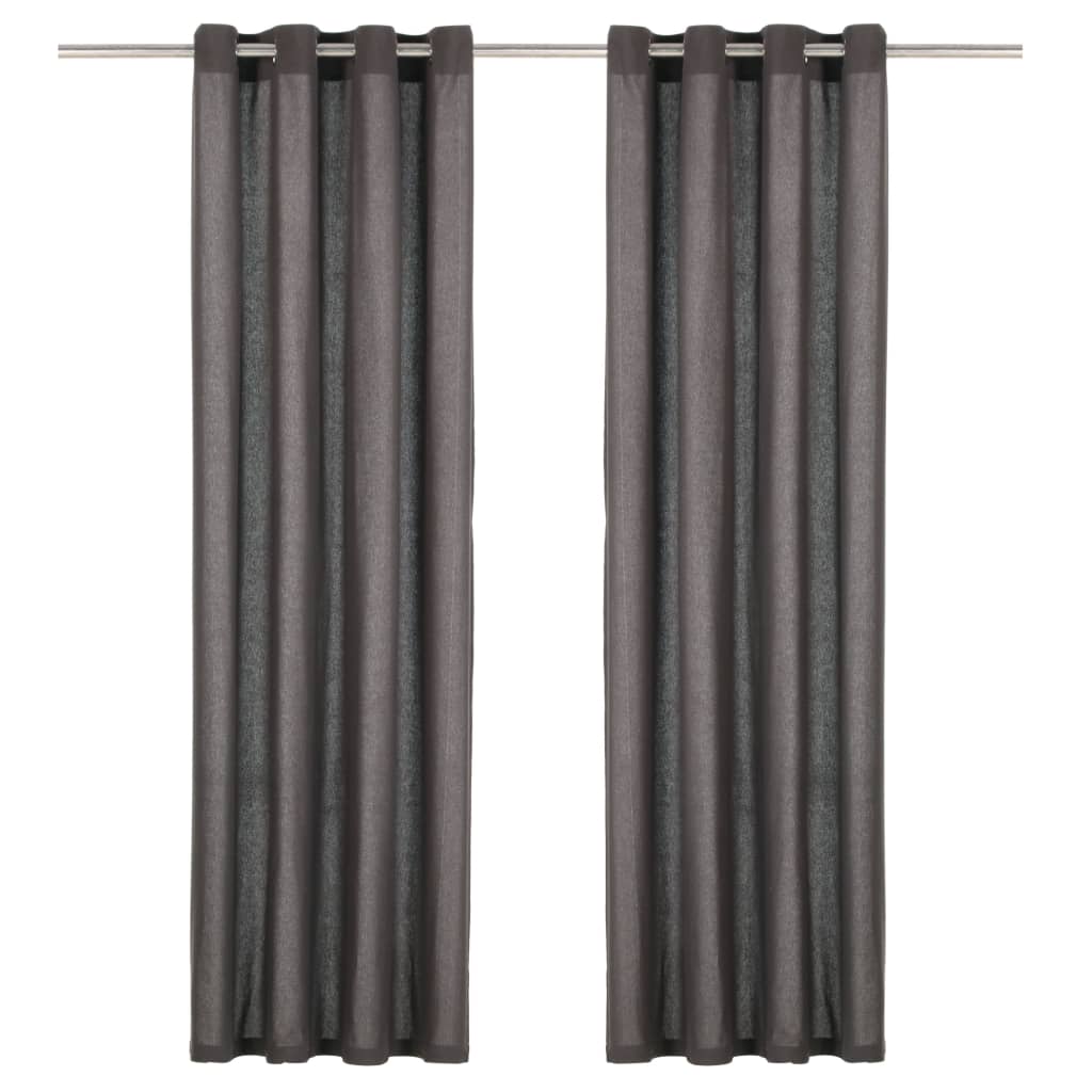 Berkfield Curtains with Metal Rings 2 pcs Cotton 140x225 cm Anthracite