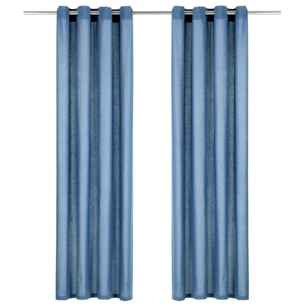 Berkfield Curtains with Metal Rings 2 pcs Cotton 140x225 cm Blue