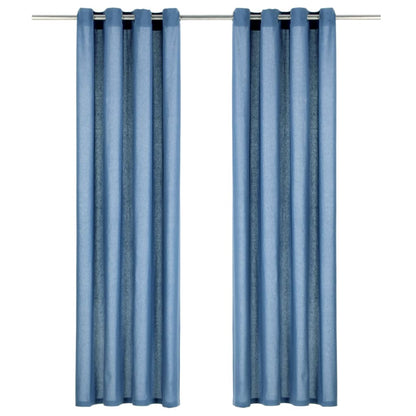 Berkfield Curtains with Metal Rings 2 pcs Cotton 140x225 cm Blue