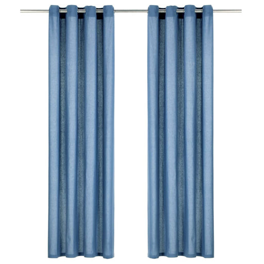 Berkfield Curtains with Metal Rings 2 pcs Cotton 140x225 cm Blue