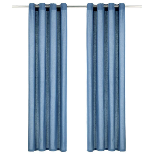 Berkfield Curtains with Metal Rings 2 pcs Cotton 140x245 cm Blue