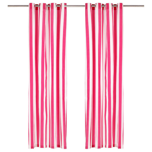 Berkfield Curtains with Metal Rings 2 pcs Fabric 140x175 cm Pink Stripe