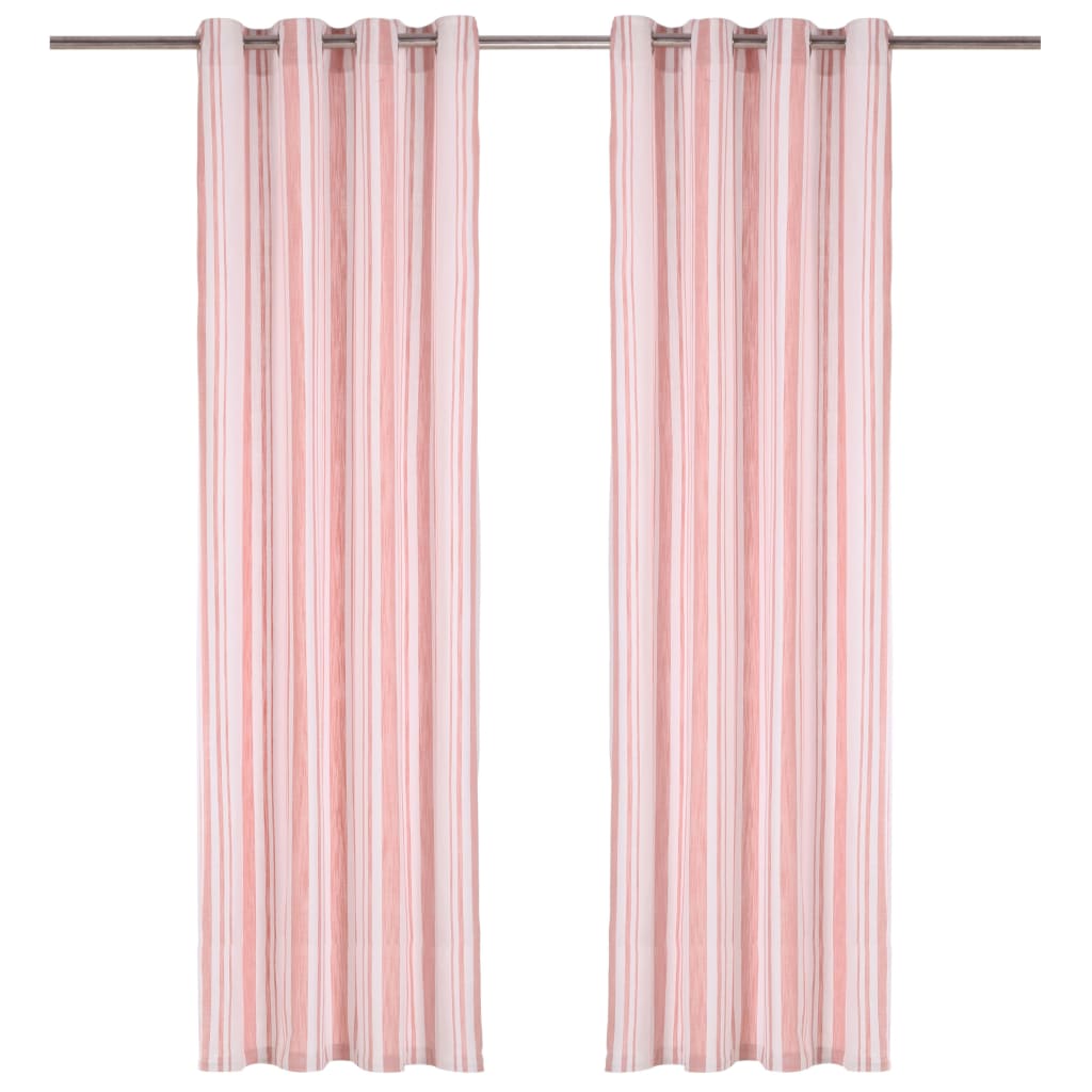 Berkfield Curtains with Metal Rings 2 pcs Cotton 140x225 cm Pink Stripe