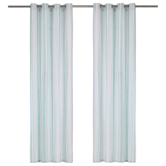 Berkfield Curtains with Metal Rings 2 pcs Cotton 140x225 cm Blue Stripe