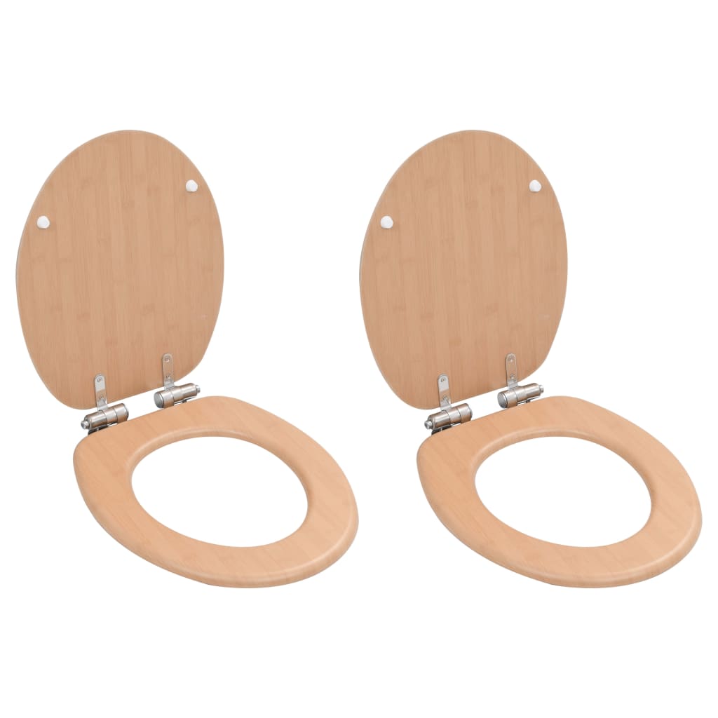 Berkfield WC Toilet Seats 2 pcs with Soft Close Lids MDF Bamboo Design