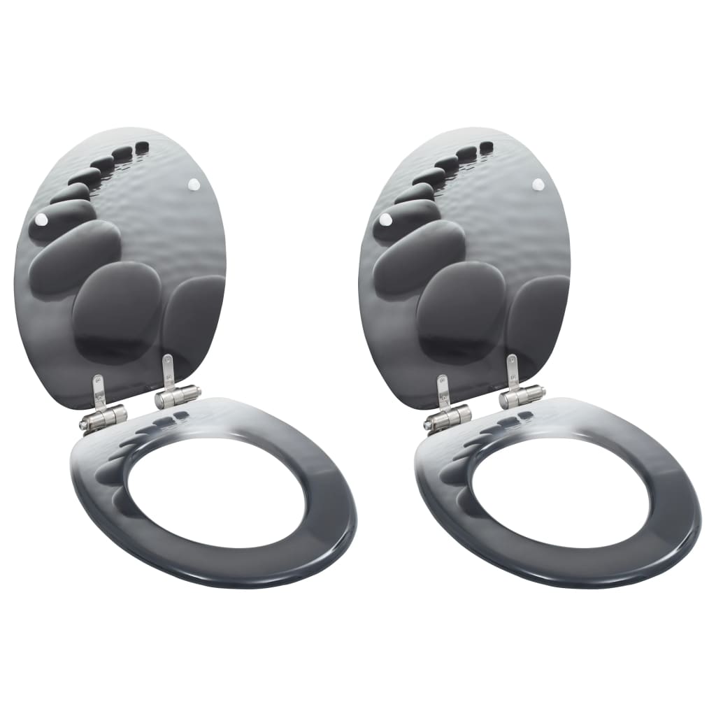 Berkfield WC Toilet Seats 2 pcs with Soft Close Lids MDF Stones Design
