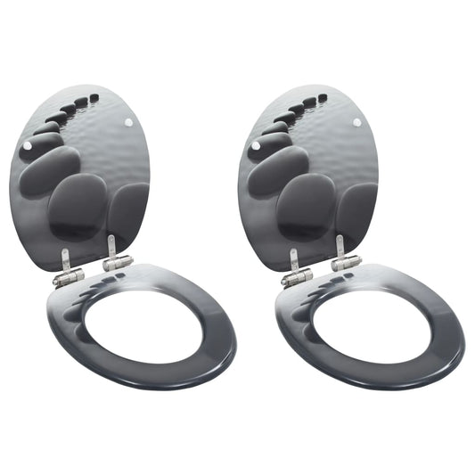 Berkfield WC Toilet Seats 2 pcs with Soft Close Lids MDF Stones Design