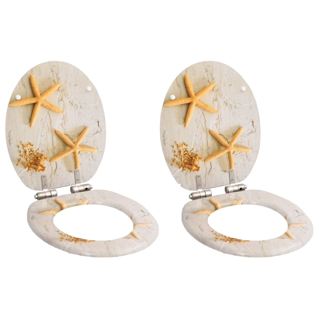 Berkfield WC Toilet Seats 2 pcs with Soft Close Lids MDF Starfish Design