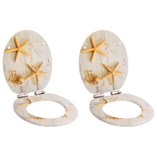 Berkfield WC Toilet Seats 2 pcs with Soft Close Lids MDF Starfish Design