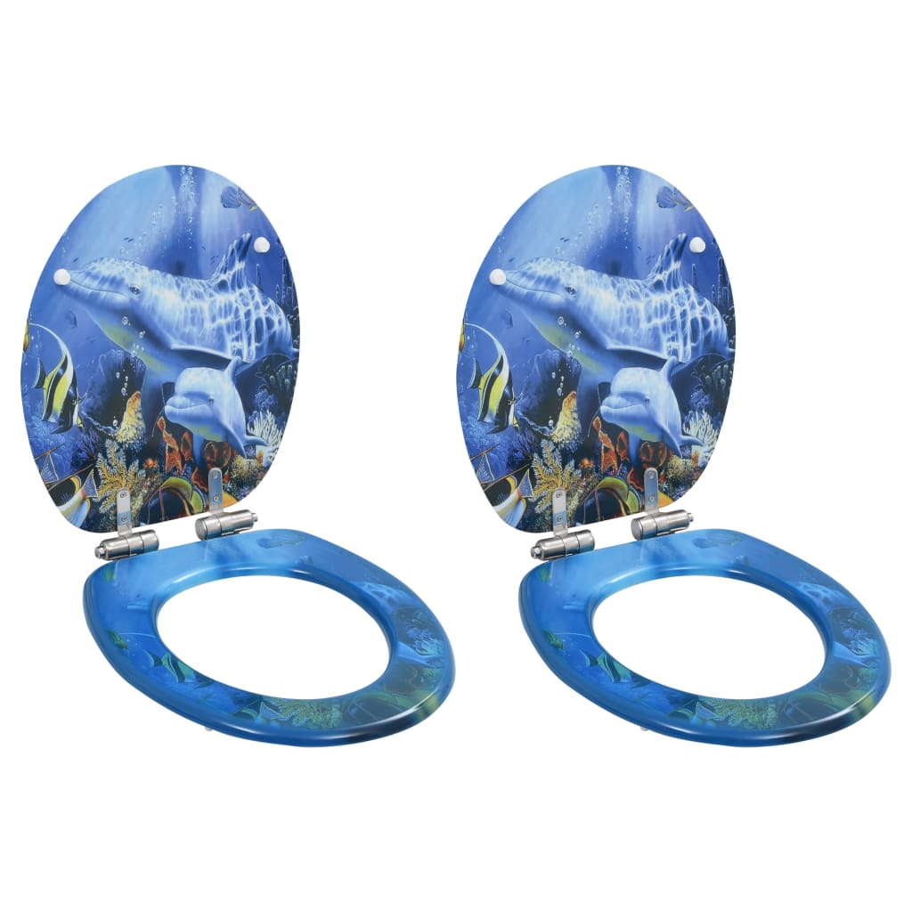 Berkfield WC Toilet Seats 2 pcs with Soft Close Lids MDF Dolphins Design