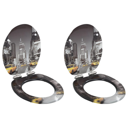 Berkfield WC Toilet Seats 2 pcs with Soft Close Lids MDF New York Design
