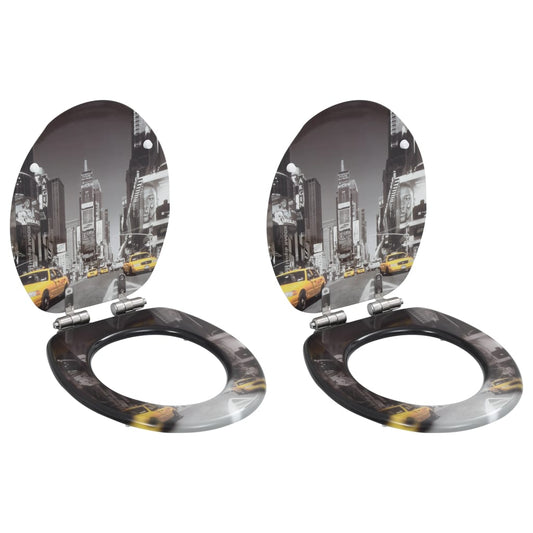 Berkfield WC Toilet Seats 2 pcs with Soft Close Lids MDF New York Design