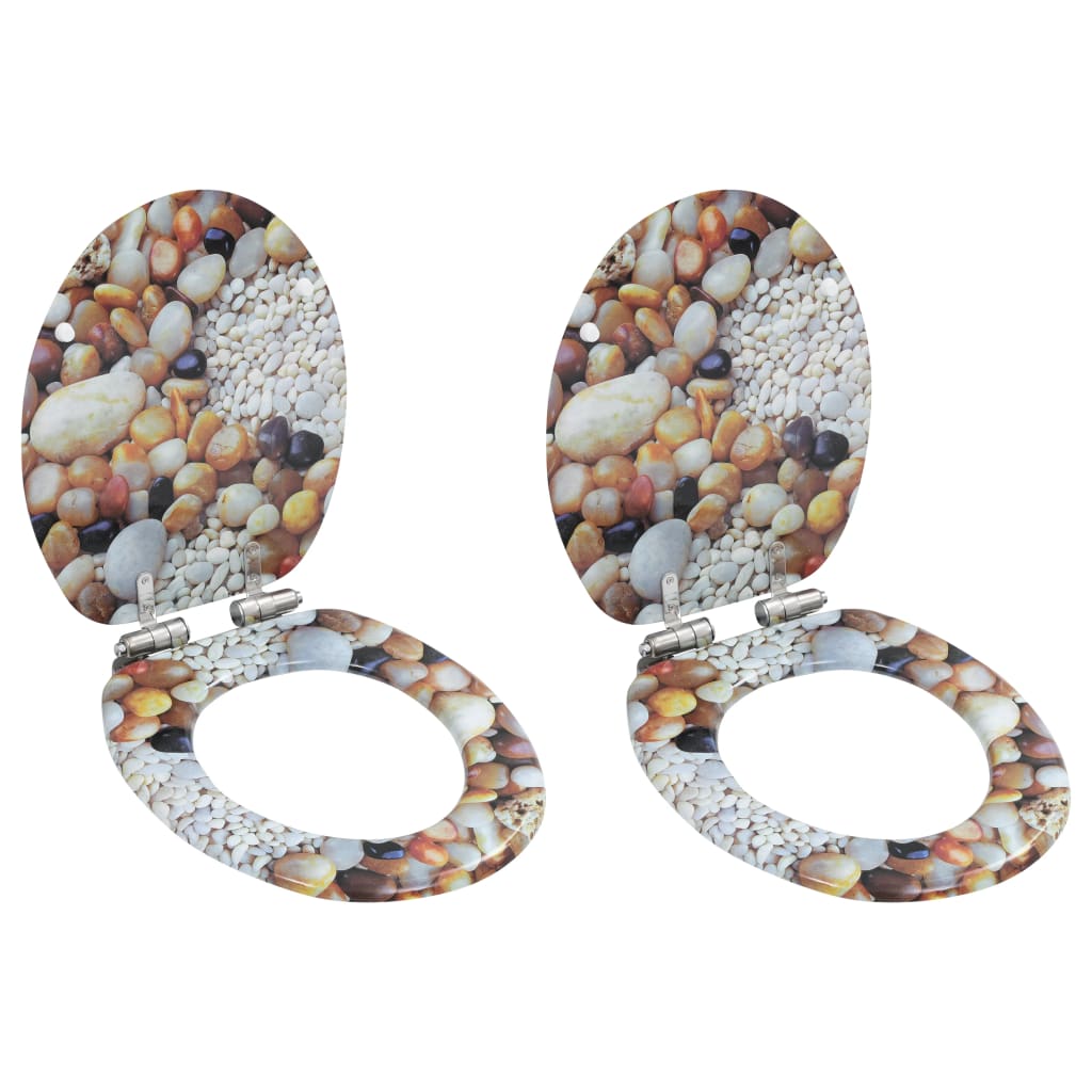 Berkfield WC Toilet Seats 2 pcs with Soft Close Lids MDF Pebbles Design
