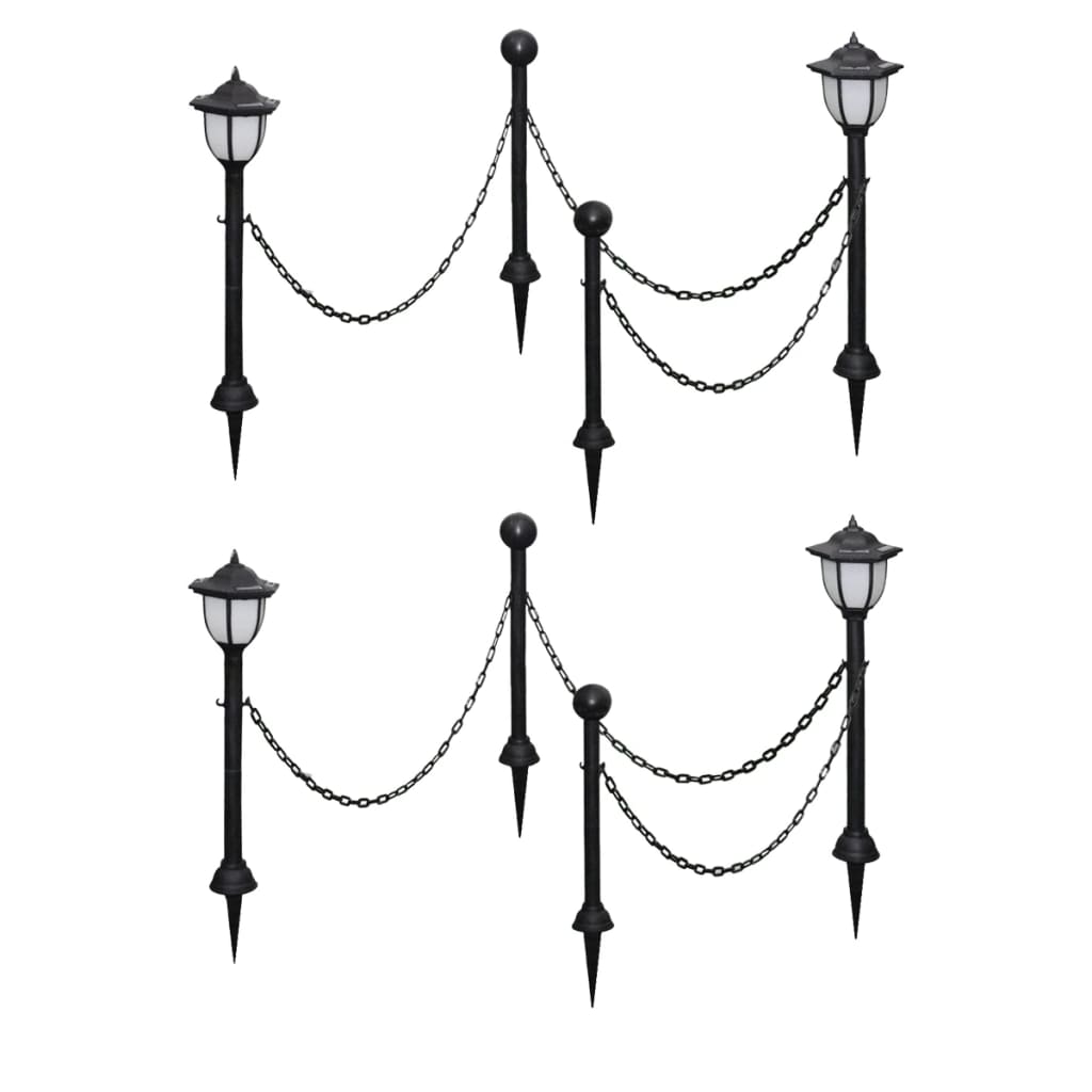 Berkfield Solar Lights 4 pcs with Chain Fence and Poles