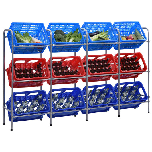 Berkfield Storage Shelf for 12 Crates Silver 190x33x116 cm Steel
