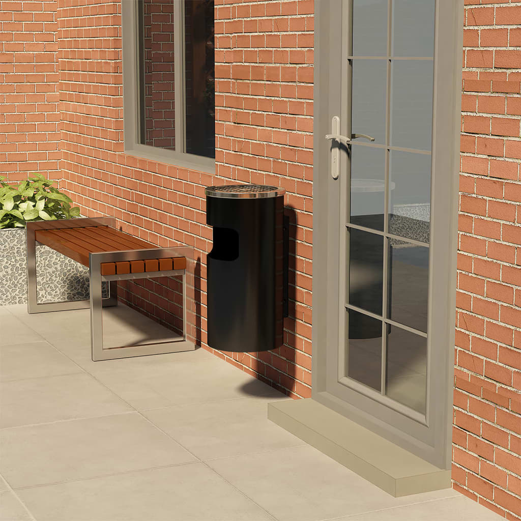 Berkfield Wall Ashtray Dustbin Steel 26 L Black