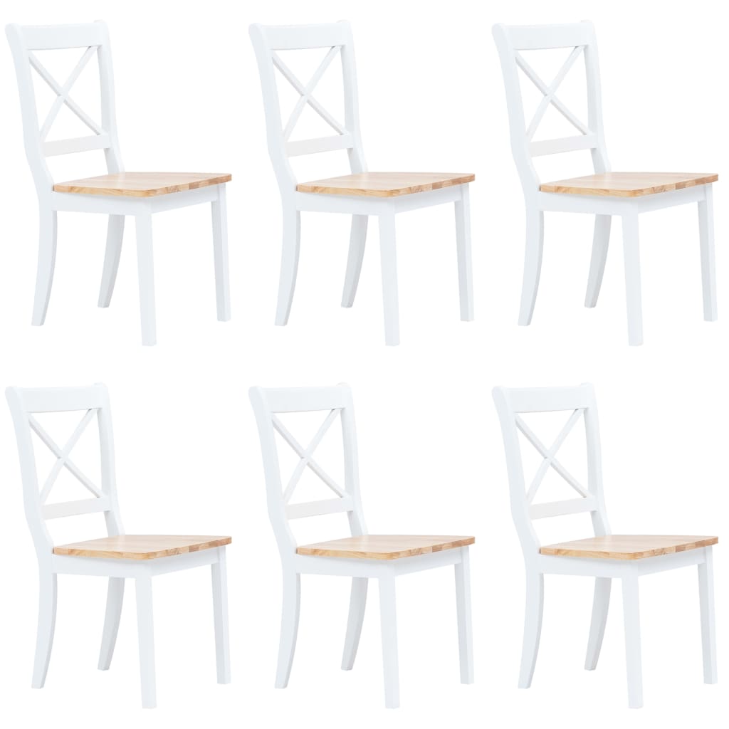 Berkfield Dining Chairs 6 pcs White and Light Wood Solid Rubber Wood