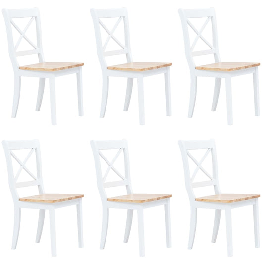 Berkfield Dining Chairs 6 pcs White and Light Wood Solid Rubber Wood