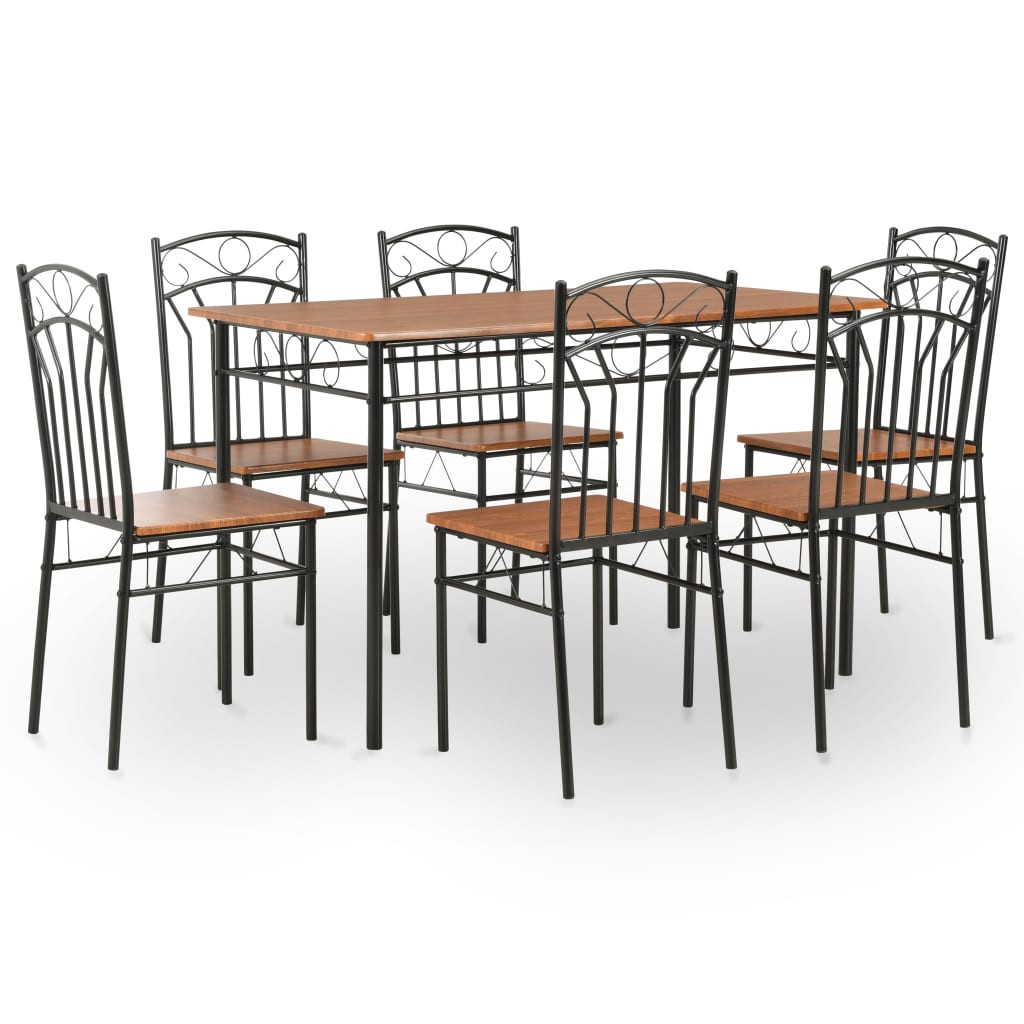 Berkfield 7 Piece Dining Set MDF and Steel Brown