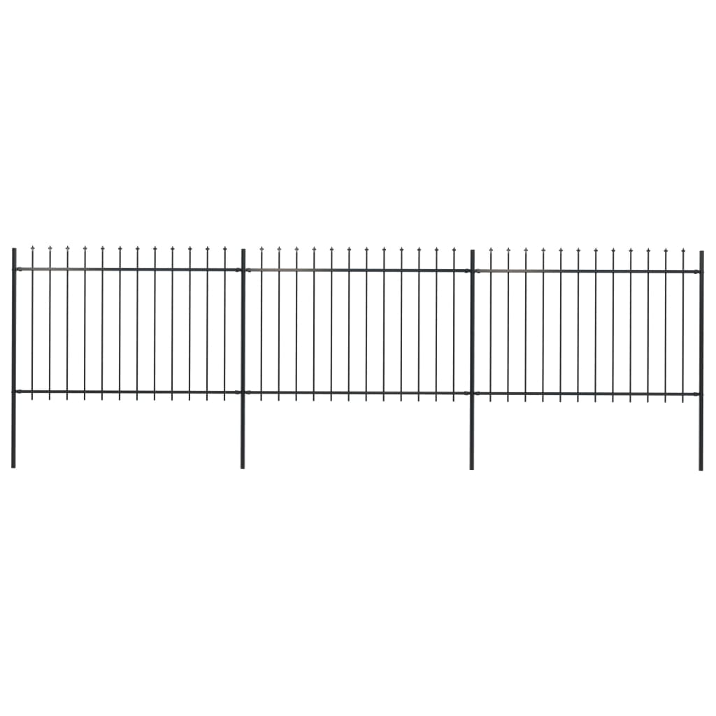 Berkfield Garden Fence with Spear Top Steel 5.1x1.2 m Black