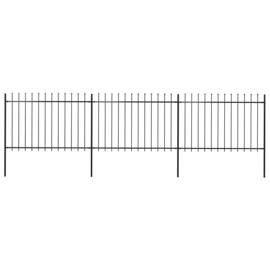 Berkfield Garden Fence with Spear Top Steel 5.1x1.2 m Black