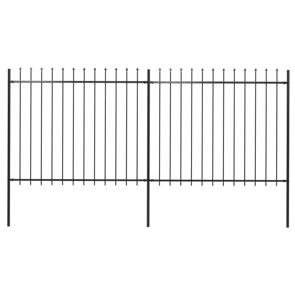 Berkfield Garden Fence with Spear Top Steel 3.4x1.5 m Black