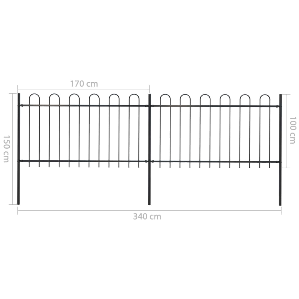 Berkfield Garden Fence with Hoop Top Steel 3.4x1 m Black
