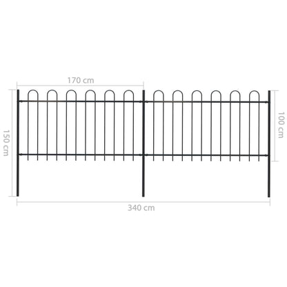 Berkfield Garden Fence with Hoop Top Steel 3.4x1 m Black