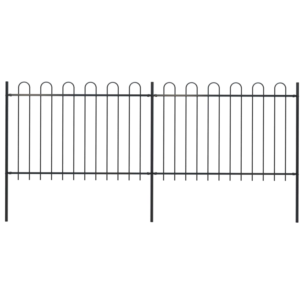 Berkfield Garden Fence with Hoop Top Steel 3.4x1.2 m Black