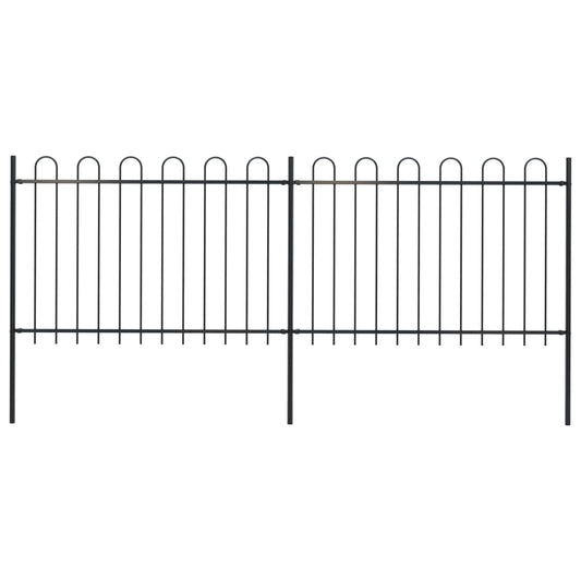 Berkfield Garden Fence with Hoop Top Steel 3.4x1.2 m Black