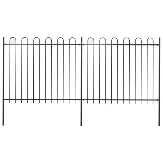 Berkfield Garden Fence with Hoop Top Steel 3.4x1.5 m Black