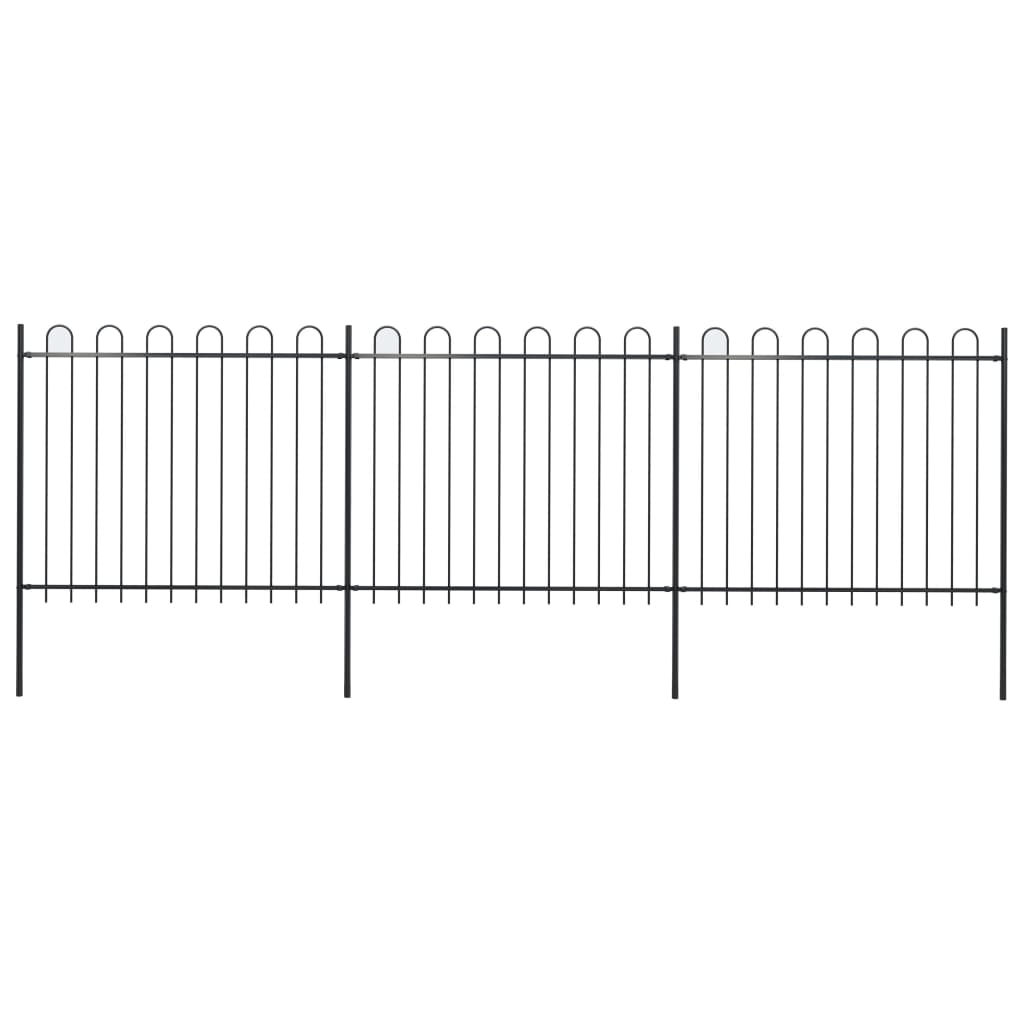 Berkfield Garden Fence with Hoop Top Steel 5.1x1.5 m Black