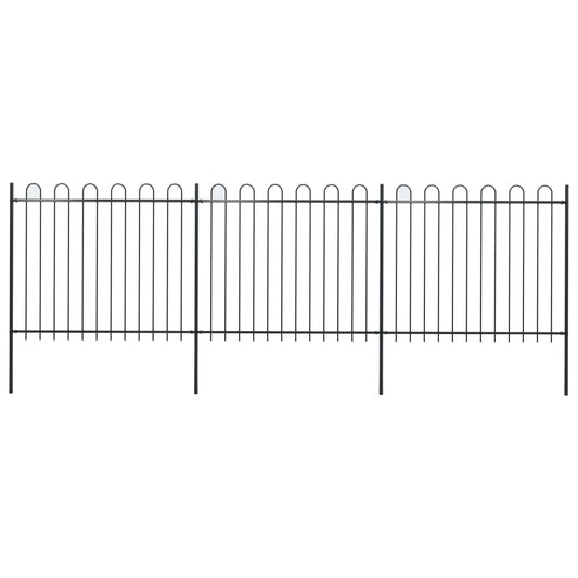 Berkfield Garden Fence with Hoop Top Steel 5.1x1.5 m Black