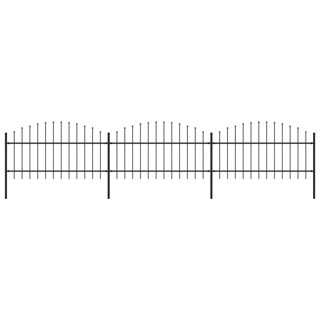 Berkfield Garden Fence with Spear Top Steel (1-1.25)x5.1 m Black