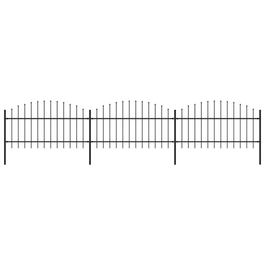 Berkfield Garden Fence with Spear Top Steel (1-1.25)x5.1 m Black