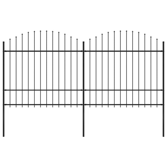 Berkfield Garden Fence with Spear Top Steel (1.5-1.75)x3.4 m Black