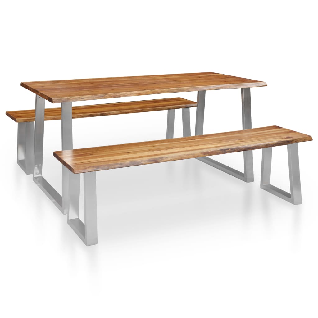 Berkfield 3 Piece Dining Set Solid Acacia Wood Brown