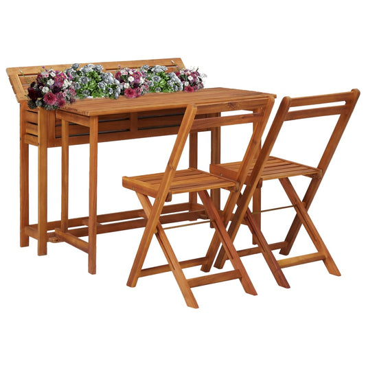 Berkfield Garden Planter Table with 2 Bistro Chairs Solid Acacia Wood