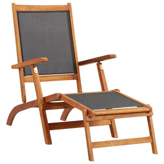 Berkfield Outdoor Deck Chair Solid Acacia Wood and Textilene