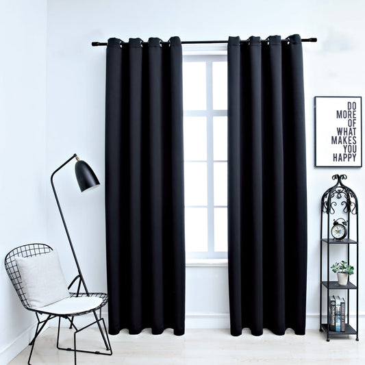 Berkfield Blackout Curtains with Metal Rings 2 pcs Black 140x175 cm