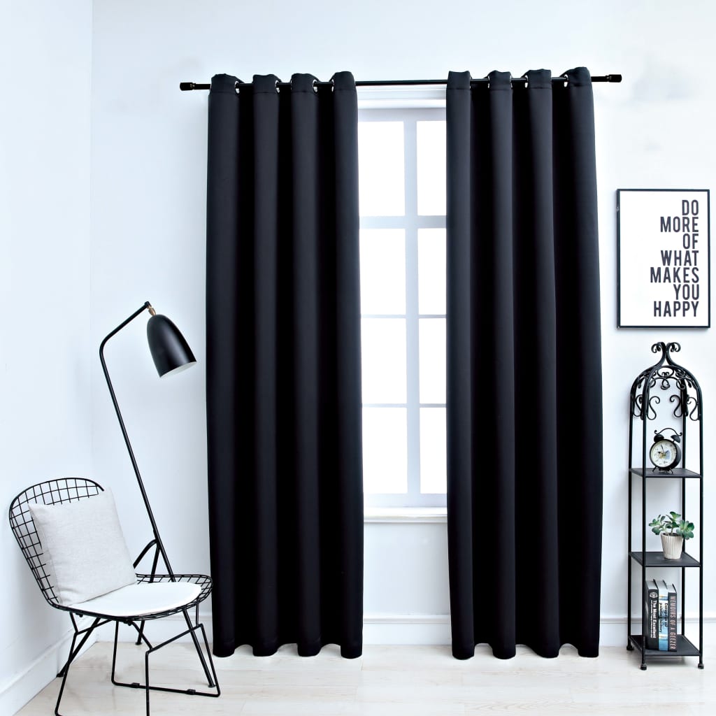 Berkfield Blackout Curtains with Metal Rings 2 pcs Black 140x225 cm