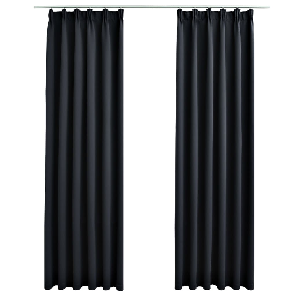 Berkfield Blackout Curtains with Hooks 2 pcs Black 140x175 cm