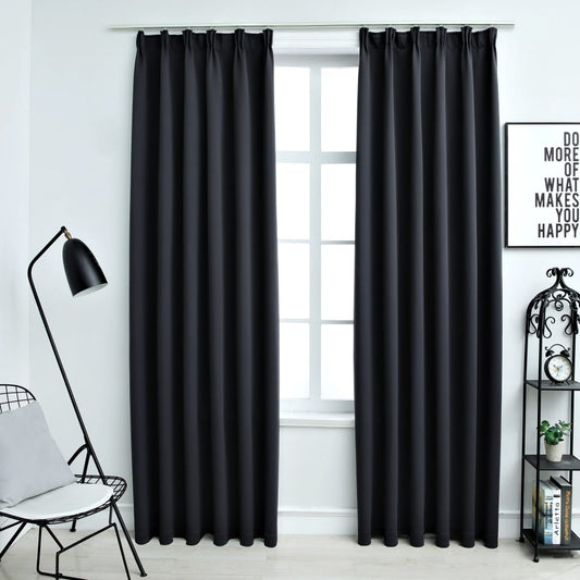 Berkfield Blackout Curtains with Hooks 2 pcs Black 140x175 cm