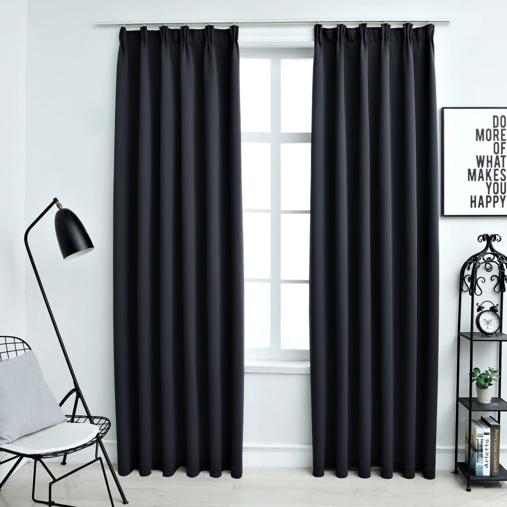 Berkfield Blackout Curtains with Hooks 2 pcs Black 140x245 cm