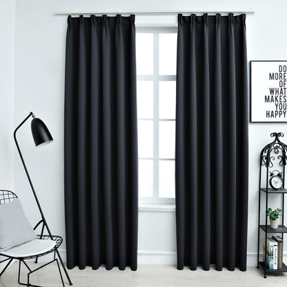 Berkfield Blackout Curtains with Hooks 2 pcs Black 140x245 cm