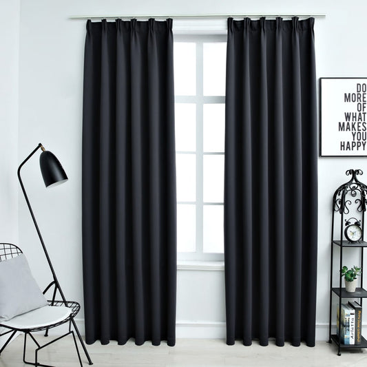 Berkfield Blackout Curtains with Hooks 2 pcs Black 140x245 cm