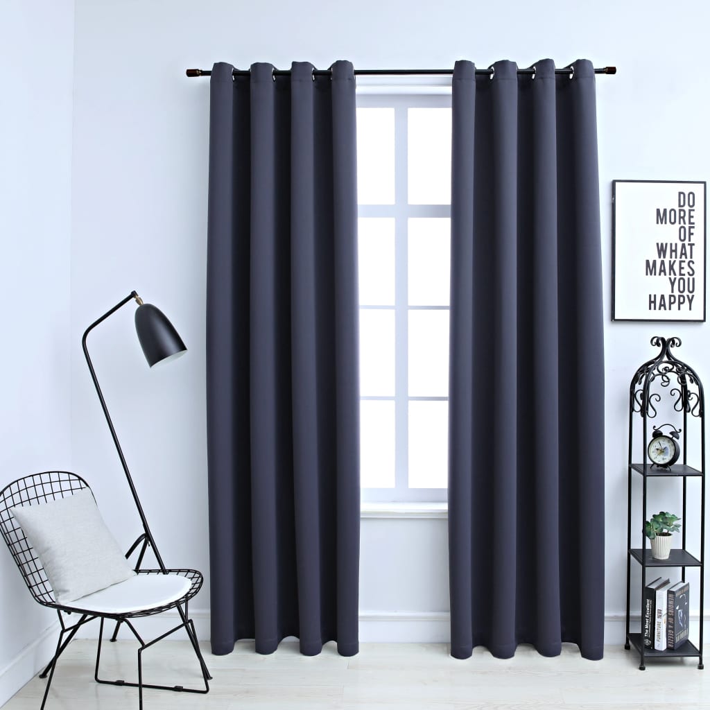 Berkfield Blackout Curtains with Metal Rings 2 pcs Anthracite 140x175 cm