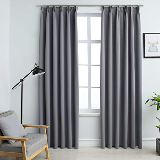 Berkfield Blackout Curtains with Hooks 2 pcs Grey 140x175 cm