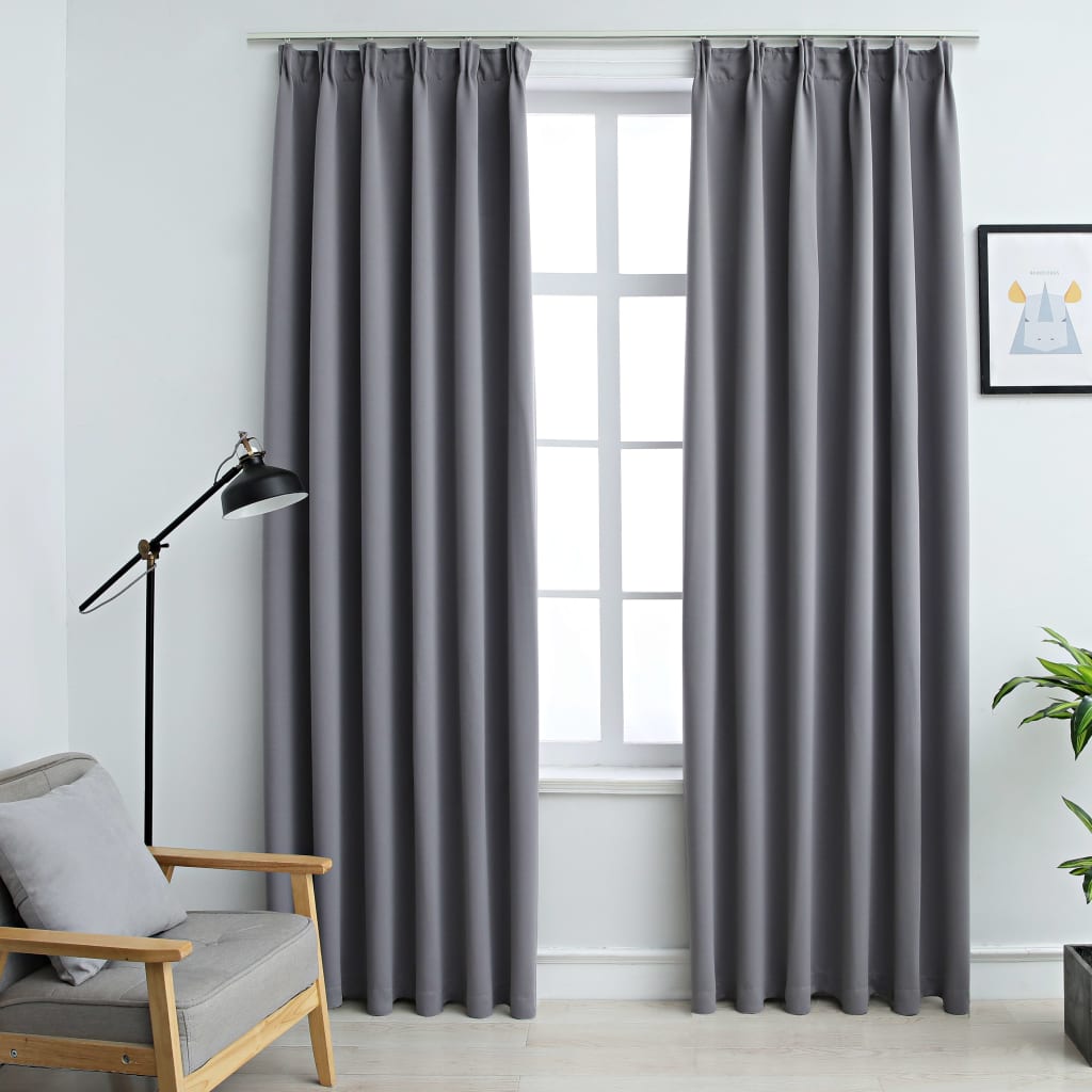 Berkfield Blackout Curtains with Hooks 2 pcs Grey 140x245 cm